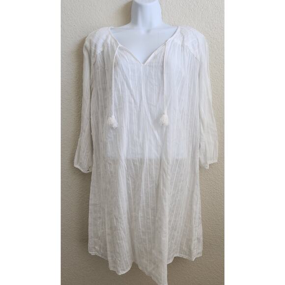 Merona White 3/4 Sleeves Swim Cover Up Large Tassel Tie Front Lightweight Soft - Picture 1 of 3